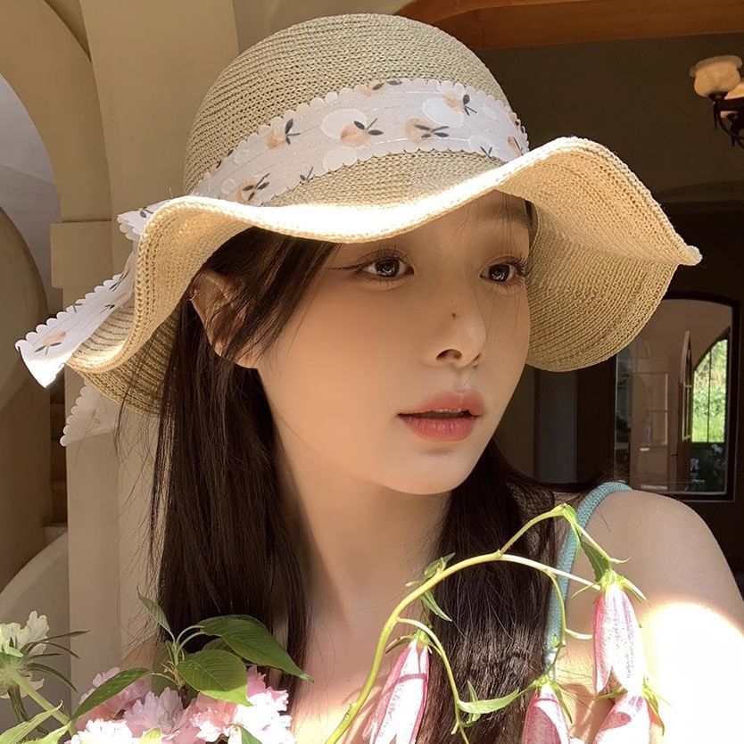 Hat Sun Straw Floral