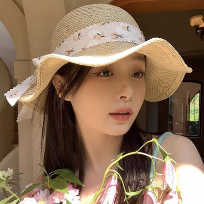 Hat Sun Straw Floral