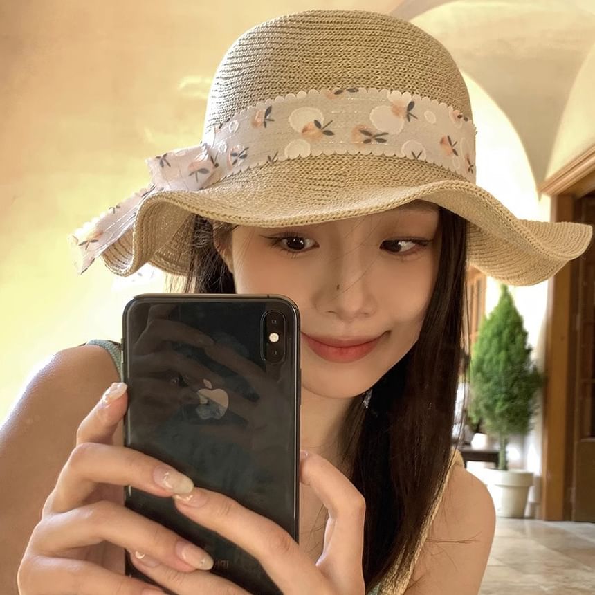 Hat Sun Straw Floral