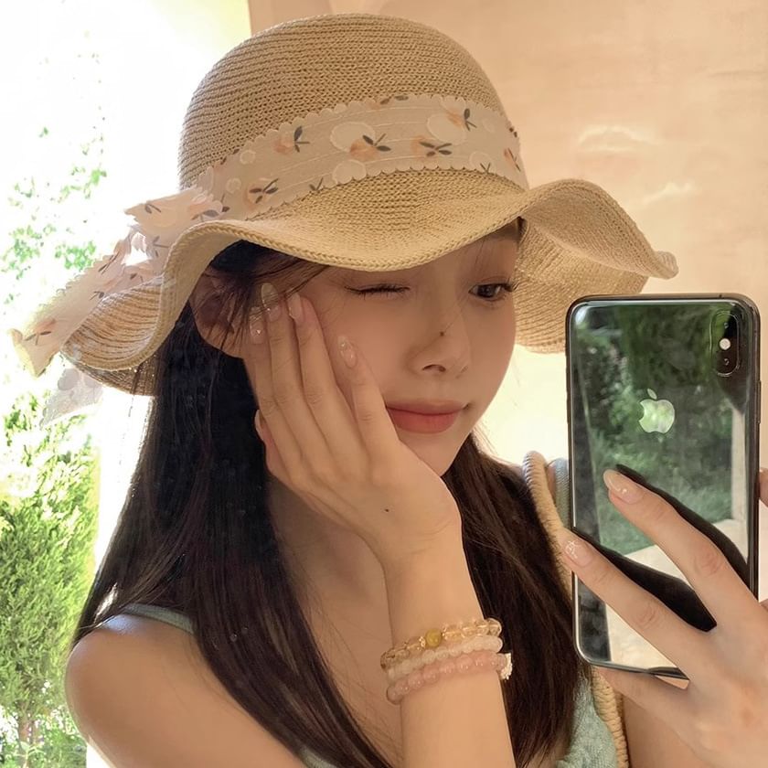 Hat Sun Straw Floral