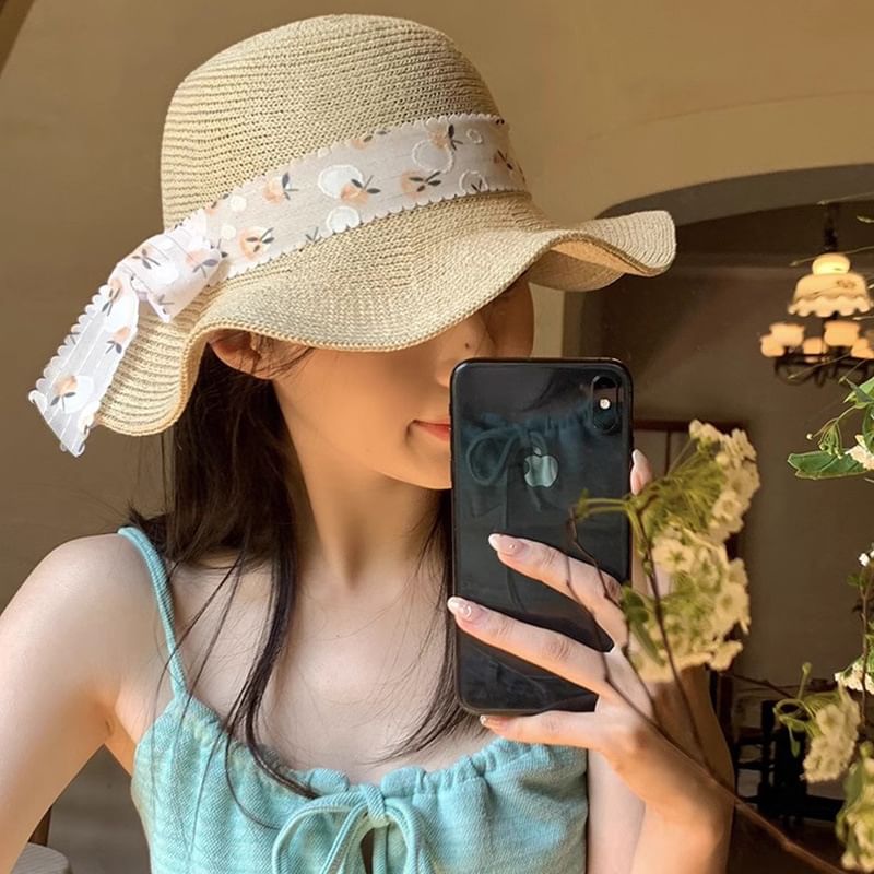 Hat Sun Straw Floral