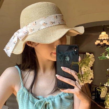 Hat Sun Straw Floral
