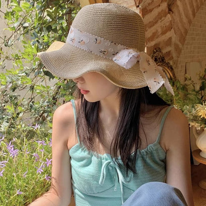 Hat Sun Straw Floral