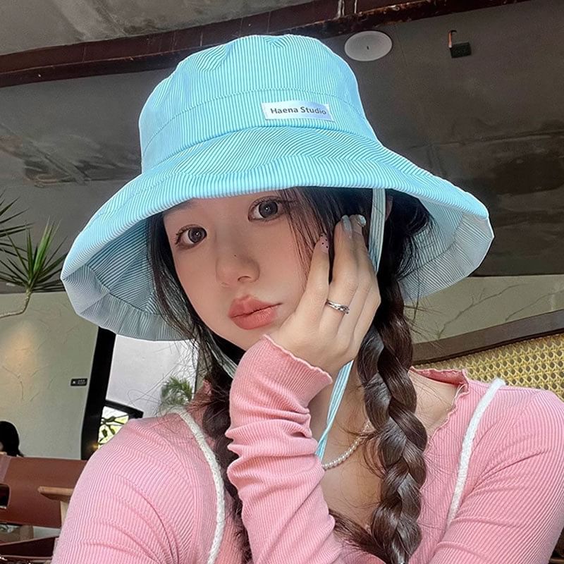 Bucket Hat Lettering Applique Striped