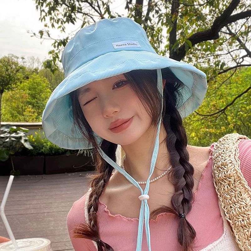 Bucket Hat Lettering Applique Striped