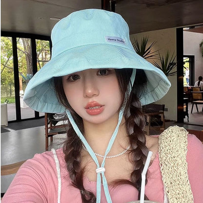 Bucket Hat Lettering Applique Striped