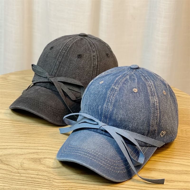 Bow Washed Denim Baseball Cap