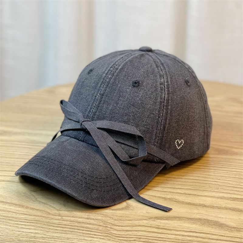 Bow Washed Denim Baseball Cap