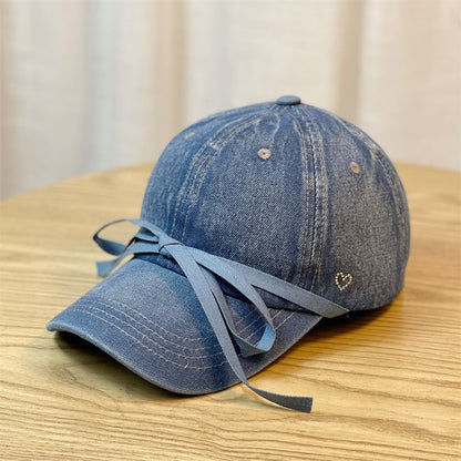 Bow Washed Denim Baseball Cap