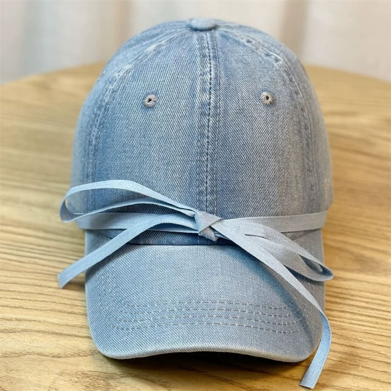Bow Washed Denim Baseball Cap