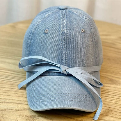 Bow Washed Denim Baseball Cap