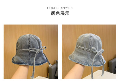 Bow Washed Denim Cloche Hat