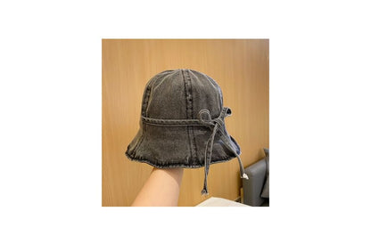 Bow Washed Denim Cloche Hat
