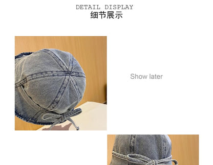 Bow Washed Denim Cloche Hat