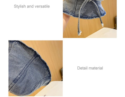 Bow Washed Denim Cloche Hat