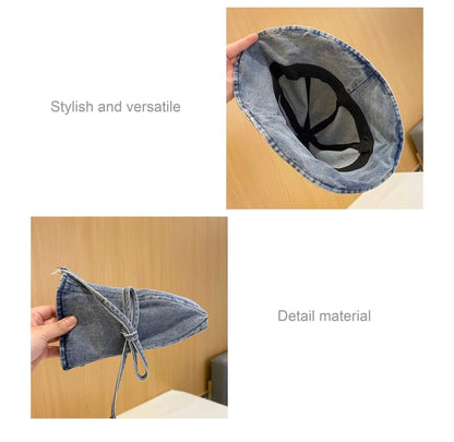 Bow Washed Denim Cloche Hat