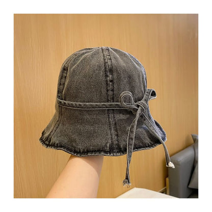 Bow Washed Denim Cloche Hat