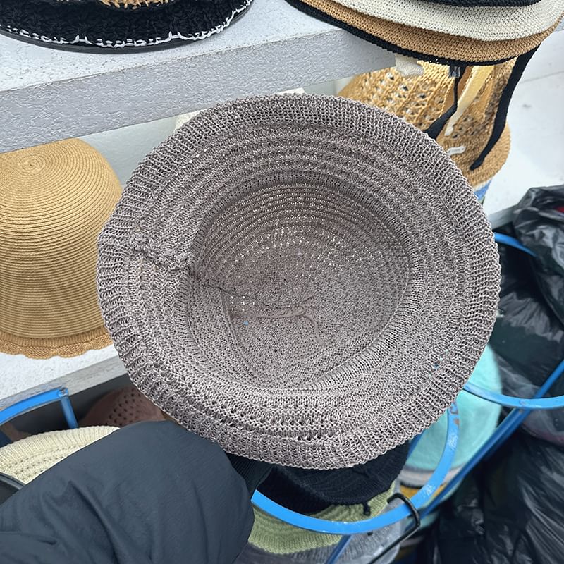 Bow Perforated Knit Bucket Hat