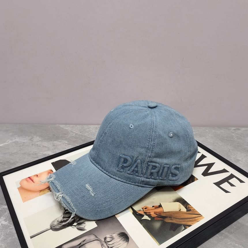 Lettering Embossed Distressed Baseball Cap