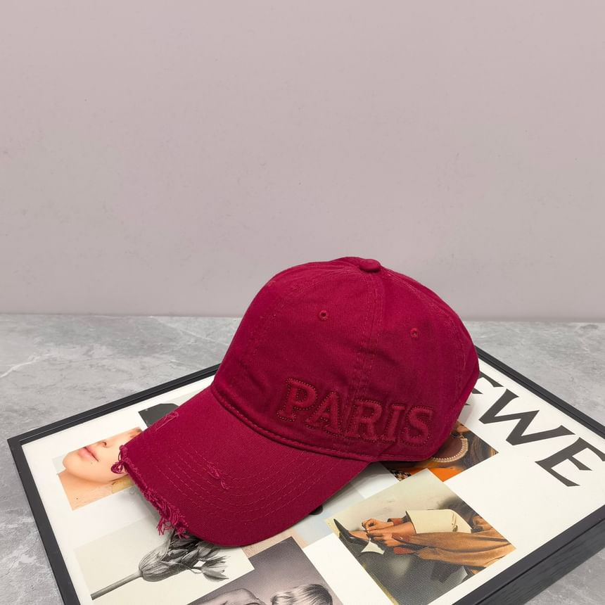 Lettering Embossed Distressed Baseball Cap