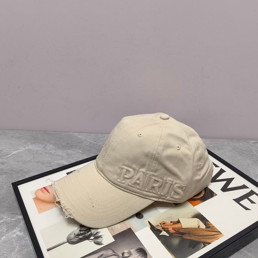 Lettering Embossed Distressed Baseball Cap
