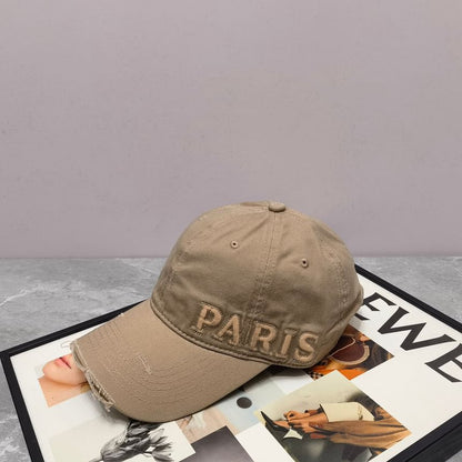 Lettering Embossed Distressed Baseball Cap