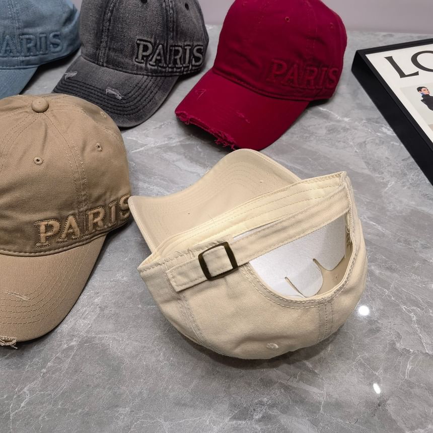 Lettering Embossed Distressed Baseball Cap