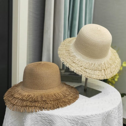 Plain Fringed Straw Sun Hat