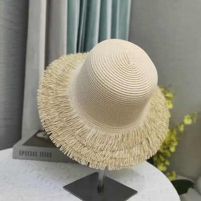 Plain Fringed Straw Sun Hat