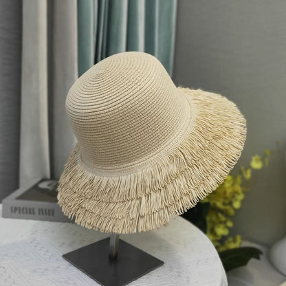 Plain Fringed Straw Sun Hat