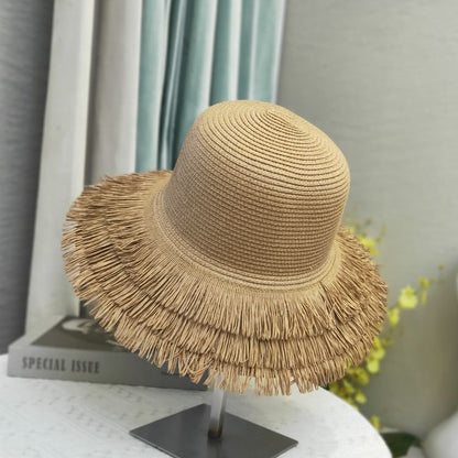 Plain Fringed Straw Sun Hat