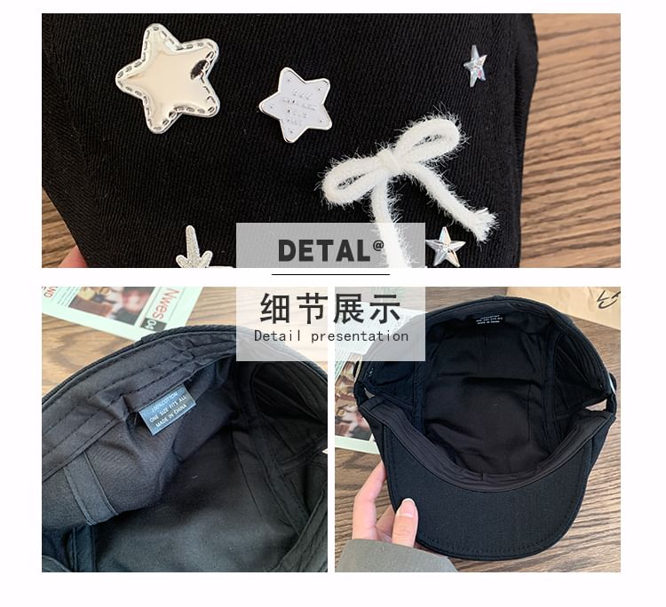 Bow Star Applique Flat Cap