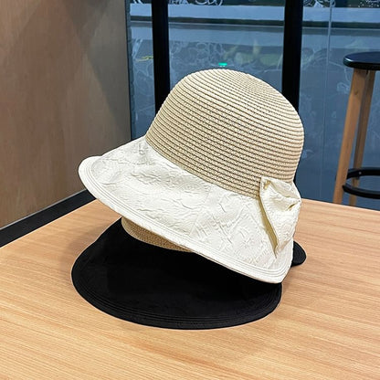 Two Tone Bow Straw Sun Hat