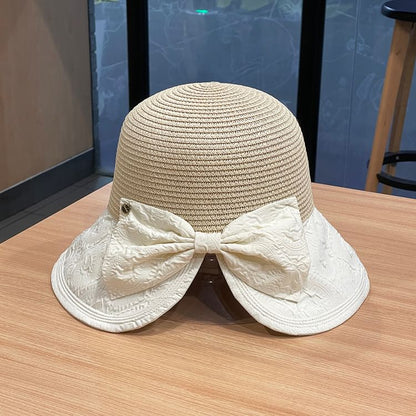 Two Tone Bow Straw Sun Hat