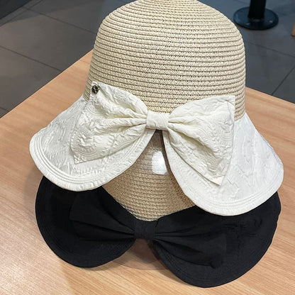 Two Tone Bow Straw Sun Hat