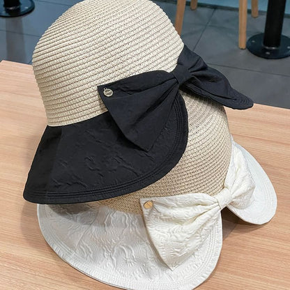 Two Tone Bow Straw Sun Hat