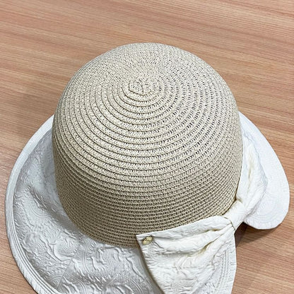 Two Tone Bow Straw Sun Hat