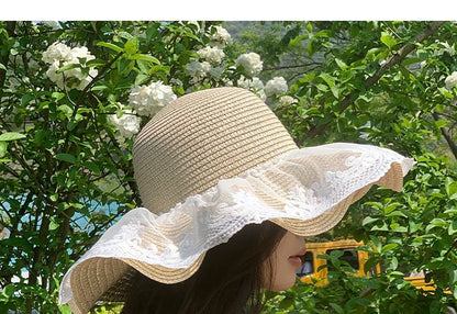 Lace Panel Straw Sun Hat