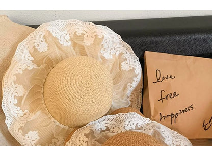 Lace Panel Straw Sun Hat