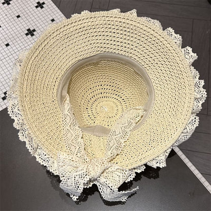 Lace Trim Perforated Knit Sun Hat