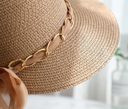 Bow Chained Straw Sun Hat