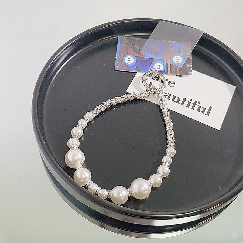 Phone with Pad Faux Strap Rhinestone Lanyard Pearl