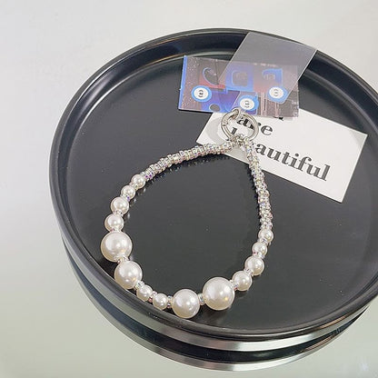 Phone with Pad Faux Strap Rhinestone Lanyard Pearl