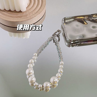 Phone with Pad Faux Strap Rhinestone Lanyard Pearl