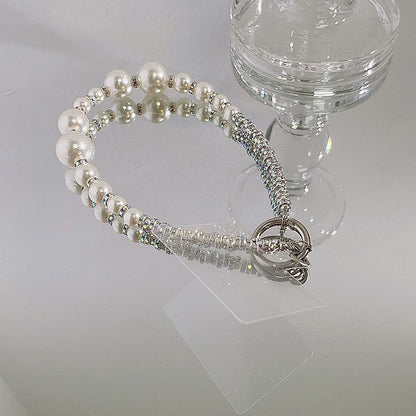 Phone with Pad Faux Strap Rhinestone Lanyard Pearl