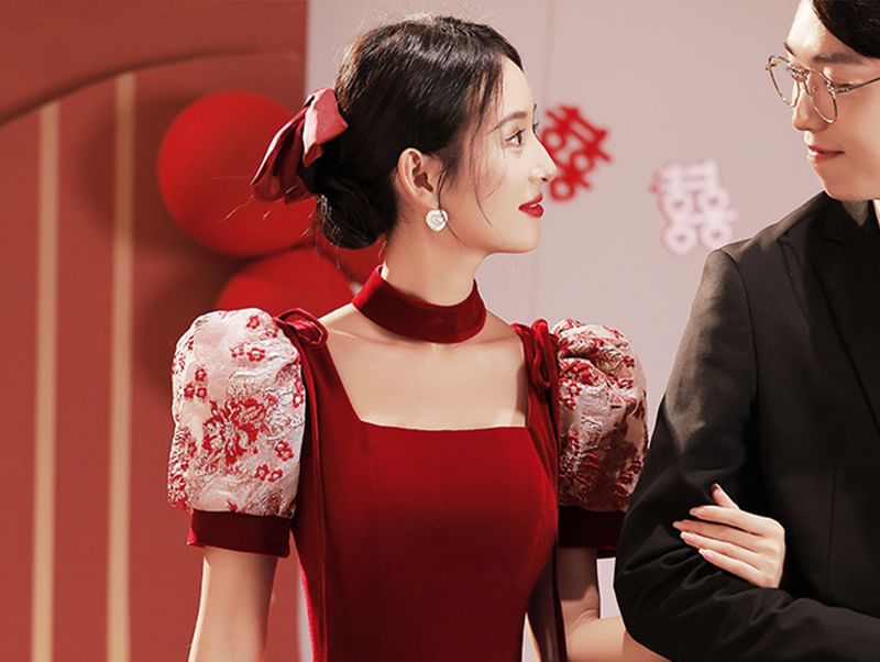 Neck Short-Sleeve A-Line Gown Evening Square Lace