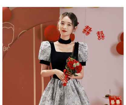 Neck Short-Sleeve A-Line Gown Evening Square Lace