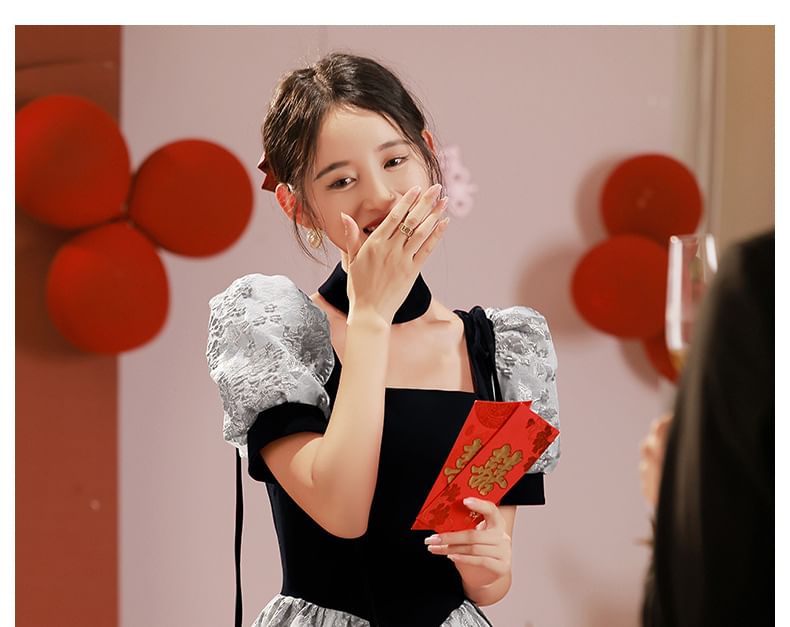 Neck Short-Sleeve A-Line Gown Evening Square Lace