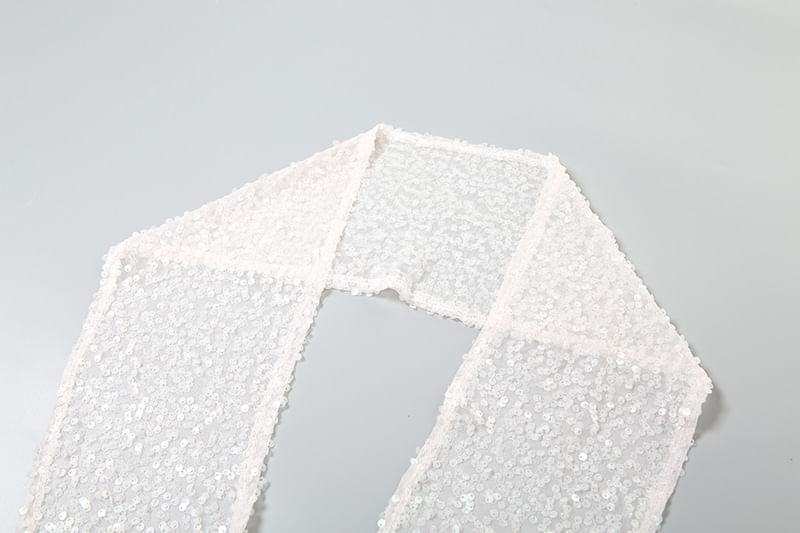 Plain Sequin Hooded Mesh Bustier Top