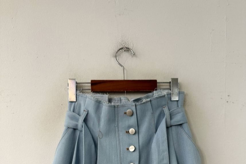 Jupe trapèze mini taille haute en denim délavé